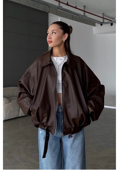 Karabulut Kadın Oversize Deri Ceket Oversize Fermuarlı Kemer Detaylı Günlük Kadın Ceket Acı Kahverengi Acı Kahve Acı Kahve Karabulut Kadın Oversize Deri Ceket Oversize Fermuarlı Kemer Detaylı Günlük Kadın Ceket Acı Kahverengi Acı Kahve Acı Kahve