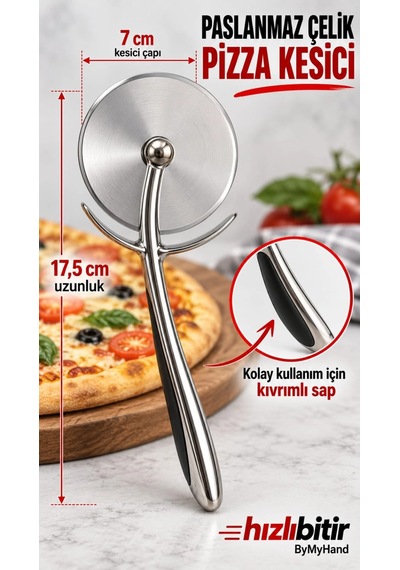 Bymyhand Paslanmaz Çelik Pizza Ve Hamur Kesici Metalik