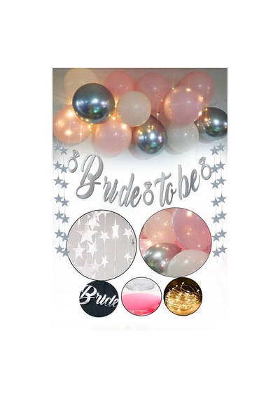 Bride To Be Led Işıklı Zincir Balon Süsleme Seti Mekan Oda Gelin Bekarlığa Veda Partisi Gümüş Set
