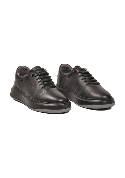 Ayakmod Lastik Bağcıklı Şık Rahat Siyah Hakiki Deri Erkek Casual Sneaker Ayakkabı 272304 Siyah-siyah