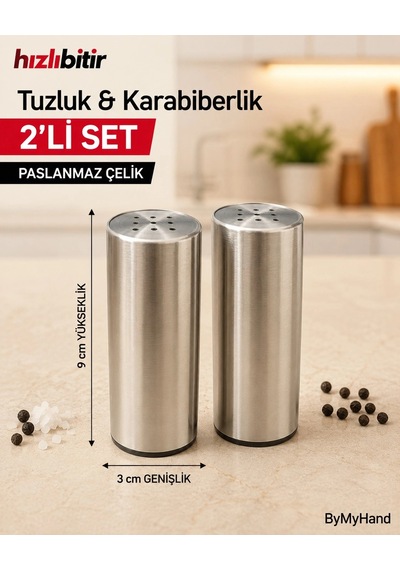 Bymyhand Çelik Ev Lokanta Ve Restoran İçin Tuzluk Ve Karabiberlik 2'li Set Metalik Gri
