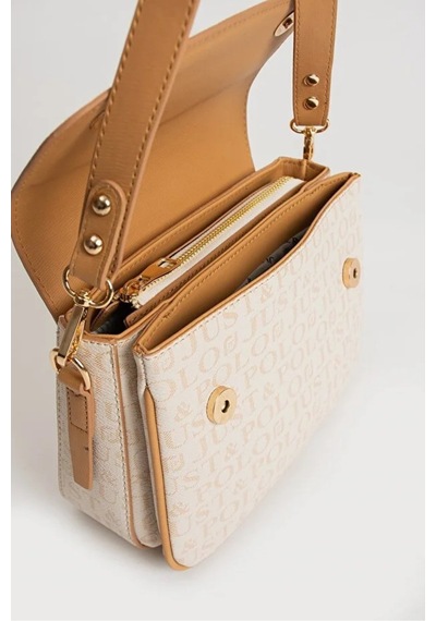 Just Polo Kadın Baskılı Ayarlanabilir Askılı Şık Ve Lüks El & Omuz Çantası Shoulder Bag Krem - Taba