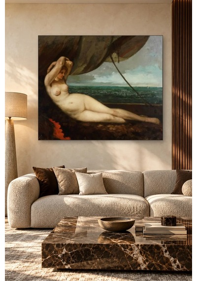 Fida Courbet Deniz Kıyısında Uzanan Kadın Canvas Tablo Çok Renkli