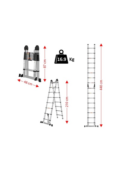 Master 504335 Paslanmaz Çelik A Tipi Teleskopik Merdiven 440 Cm
