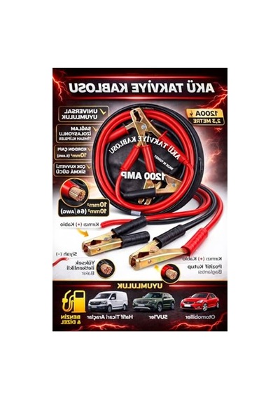1200 Amper Akü Takviye Kablosu, 2.3 Metre Uzunluk, Güçlü Timsah Kıskaçlı