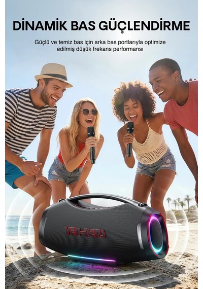 Ven-dens Vd-spk027l 450 W Rms Bluetooth 5.3 Parti Ve Karaoke Hoparlörü, 45000 Mah Batarya, Siyah