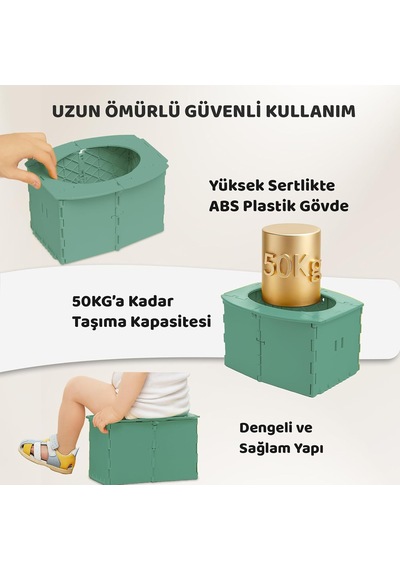 Guqqo Katlanabilir Lazımlık, Portatif Seyahat Tipi Taşınabilir Çocuk Tuvaleti, 327 G, Yeşil