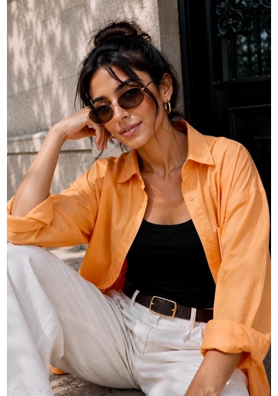 Bb Butik Basic Kadın Oversize Poplin Gömlek Uzun Kollu Basic Gömlek Tr0735 turuncu