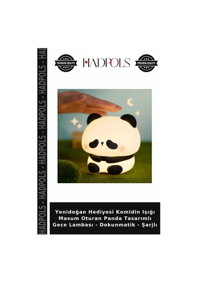 Yenidoğan Hediyesi Komidin Işığı Masum Oturan Panda Tasarımlı Gece Lambası - Dokunmatik - Şarjlı