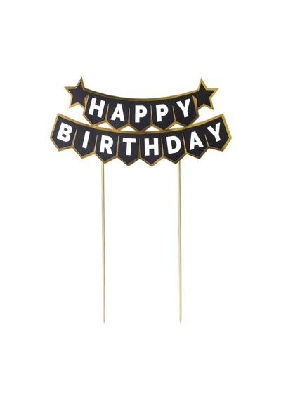 Pasta Üstü Banner Happy Birthday Siyah Altın