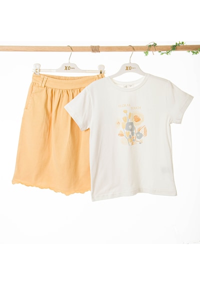 Xo Kids Kız Çocuk 2li Alt Üst Kombin Takmı 8-14 Yaş Set0528 Sarı