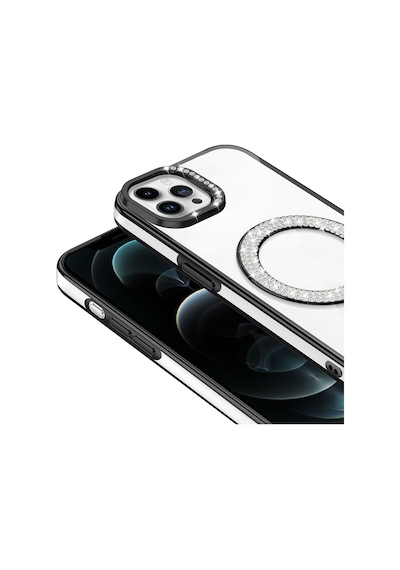 Apple Uyumlu iPhone 12 Pro Kılıf Pırlanta Taş Tasarımlı M-safe Şarj Özellikli Zore Karetta Silikon Kapak Mor