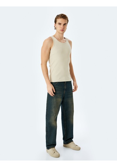 Koton Bisiklet Yaka Slim Fit Kolsuz Basic Atlet Bej 5sam30003mk Ekru
