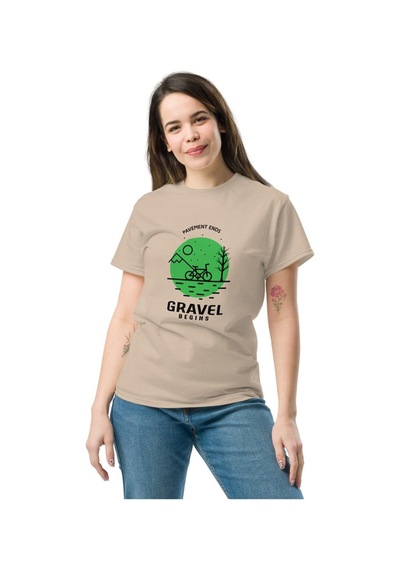 Wildstyle Gravel Begins Dağ Bisikleti Doğa Yol Macera Baskılı Unisex Bisiklet Yaka Pamuklu Tişört Camel
