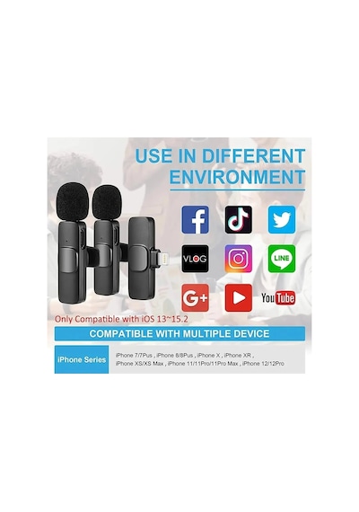 Iphone Uyumlu 2 Li Kablosuz Yaka Mikrofonu Wireless Youtube Tiktok Vlog Yayın Ios Lightning Mikrofon