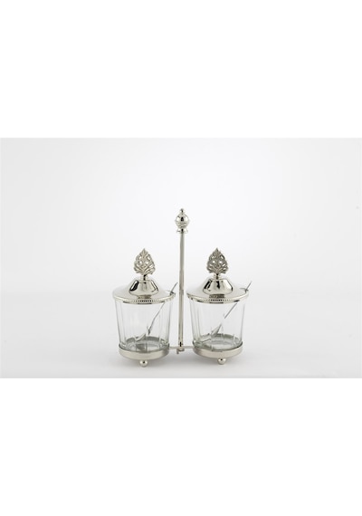 Mikasa Moor Gümüş Standlı Kapaklı 2li Cam Baharatlık 17x7x19cm Şeffaf