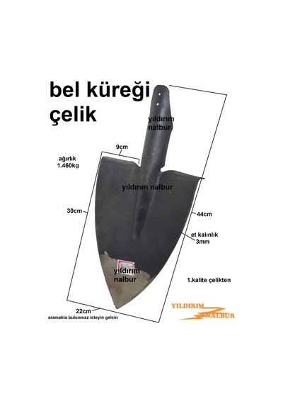 BEL KÜREĞİ KALIN RAY ÇELİK BELLEME KÜREK YARIM BEL KÜREĞİ BAHÇE B