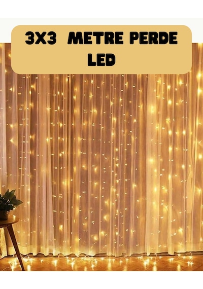 3x3 - 48 - Metre Perde Led Işık Sıcak Şelale Tasarım - Spt-gld - Dekoratif Aydınlatma Düzenli
