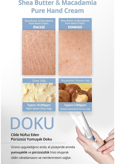 Yoğun Nem Veren Besleyici El Kremi Kundal Shea Butter & Macadamia Pure Hand Cream 50ml Blanc