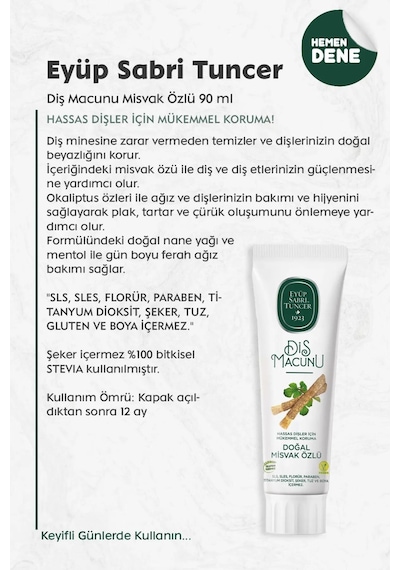 Eyüp Sabri Tuncer Misvak Özlü Diş Macunu 3 x 90 ML + Rosie Pamuk
