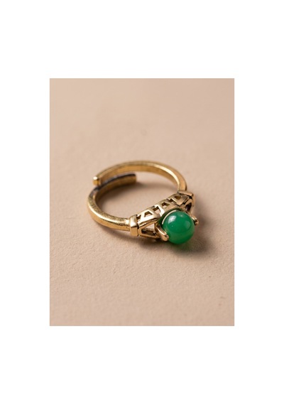 Esoo Jewelry Vintage Taşlı Bohem Ayarlanabilir Kadın Yüzük Antik Pirinç - Yeşim Yeşil