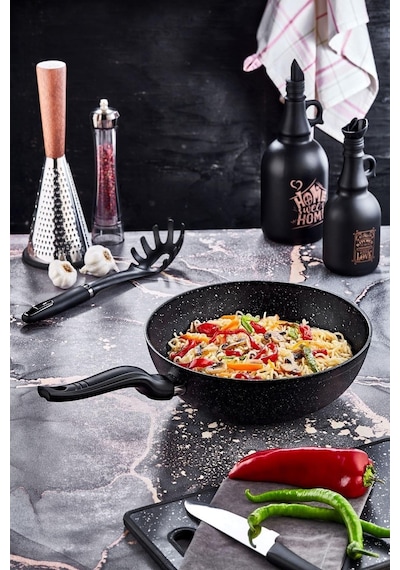 Olika Siyah Inci Granit 28 Cm Wok Tava Tek