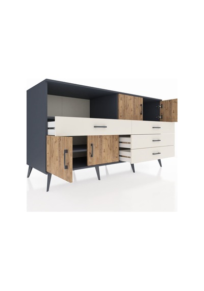 Kronos Konsol 2 Raflı 4 Çekmeceli 4 Kapaklı 176x59x99 Antrasit-çam/aytaşı Atlas Çam/aytası - Antrasıt