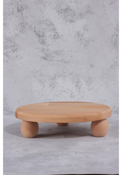 Lüks Ahşap Sunumluk - Top Ayaklı Yuvarlak Sunum Tabağı - Kahve, Peynir, Pasta Sunum Standı - 25 Cm