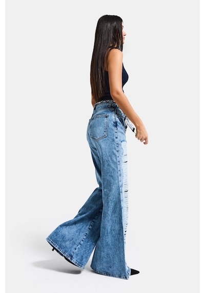 it's basic Kadın Mavi Flare Fit Altı Beslemeli Yırtık Ve Fular Detaylı Tasarım Denim Jean