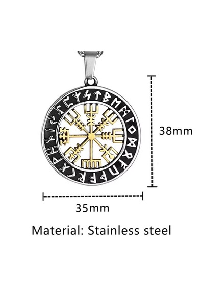 Paslanmaz Çelik Altın Renk Detaylı Vegvisir Pusula Viking Kolye Altın - Gümüş