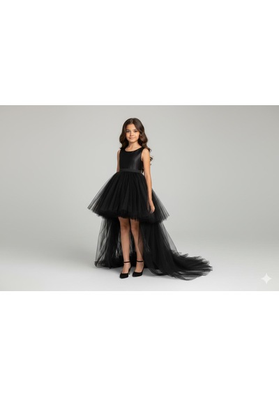 Star Kids Fashion Iz Çoçuk Siyah Kuyruklu Saten Elbise,kız Çocuk Mezuniyet Elbisesi ,kız Çocuk Abiye