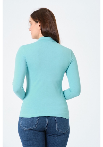 Msw Kadın Uzun Kollu Regular Fit Polo Yaka T-shirt Su Yeşili