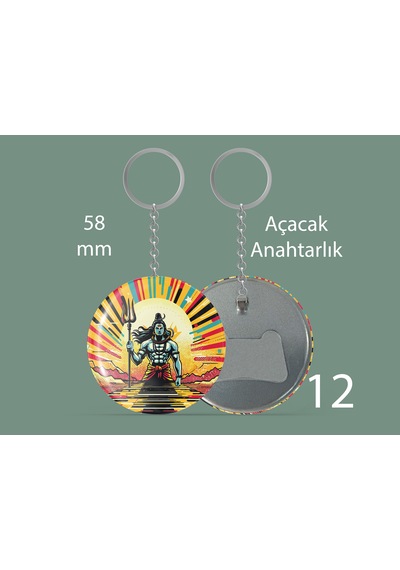 58 Mm Buton Açacaklı Anahtarlık Yuvarlak Baskılı Anahtarlık Lord Şiva Çok Renkli