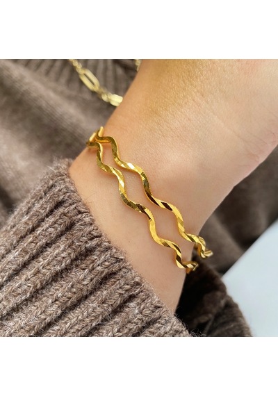 Altın Kaplama Gümüş Zigzag Ajda Bilezik Gold