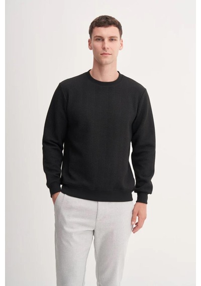 Cazador 53395 Erkek Bisiklet Yaka Sweatshirt Siyah