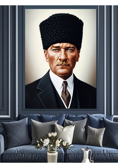 Siyah Arkaplan Atatürk Portresi Dekoratif Kanvas - Mdf Ahşap Tablo