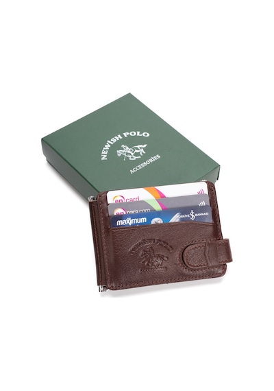Newish Polo Erkek Hakiki Deri Maşa Kağıt Para Tutucu Kartlık Ve Cüzdan - New421 Kahverengi