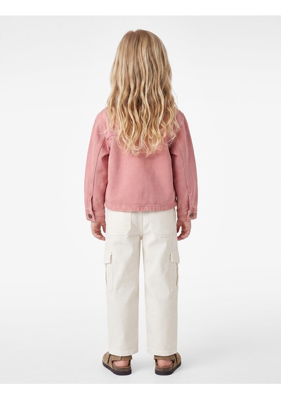 Koton Yıldız Nakışlı Pamuklu Kapaklı Cepli Uzun Kollu Denim Ceket Pembe 7wmg60002ad Açık Pembe