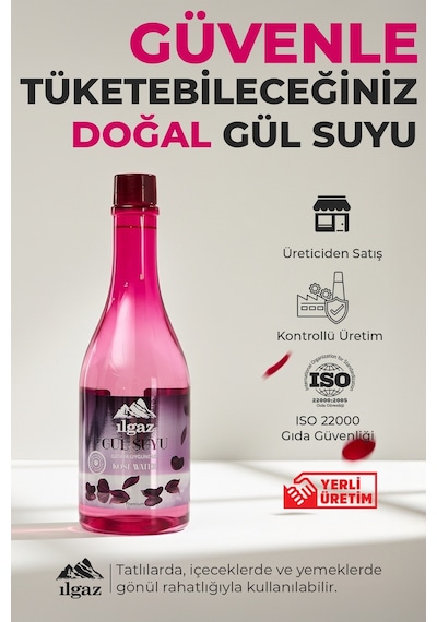 Ilgaz Doğal Gıdaya Eklenebilir ve İçilebilir Gül Suyu 3 x 400 ML