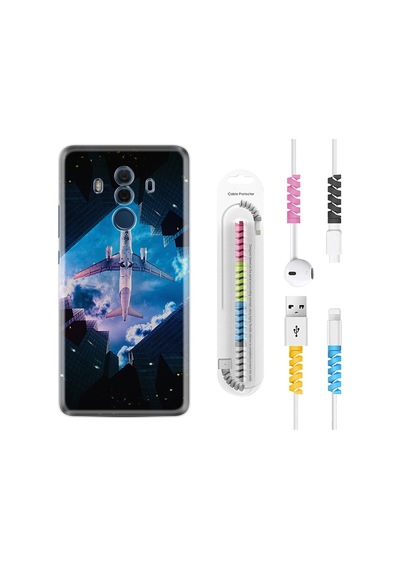 Huawei Mate 10 Pro Kılıf Kablo Koruyuculu Plane Sky 1623