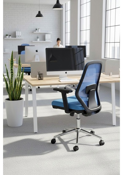 Ofisbazaar Dali Fileli Çalışma Koltuğu Ergonomik Şef Ve Toplantı Koltuğu Açık Mavi Mavi
