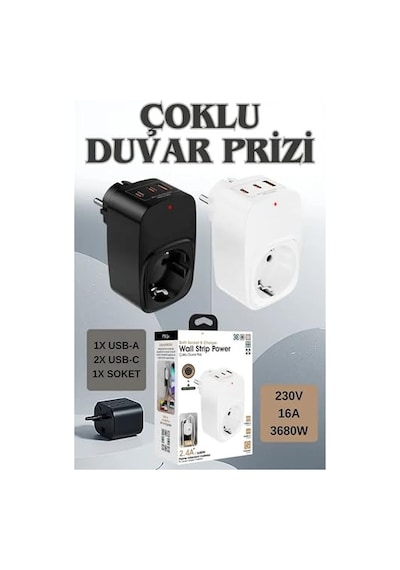 Akım Korumalı Priz, Tekli Priz, Usb'li Priz Ve Type-c Priz, Priz Çoklayıcı, Voltaj Korumalı Priz, 16a 3680w Duvar Standart