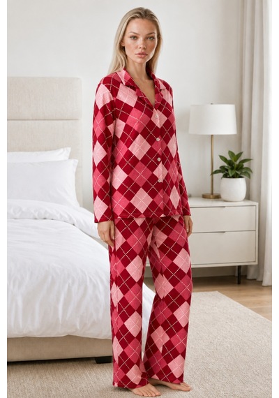 Kadın Casual Esnek Bol Kırmızı Pijama Takımı 4668