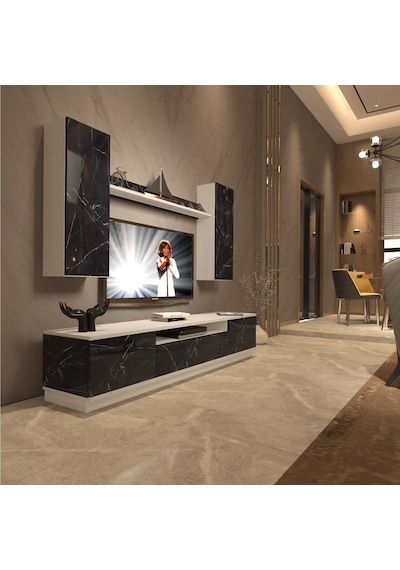 Decoraktiv Trendstyle 5ds Mdf Tv Ünitesi Tv Sehpası Beyaz - Siyah Mermer