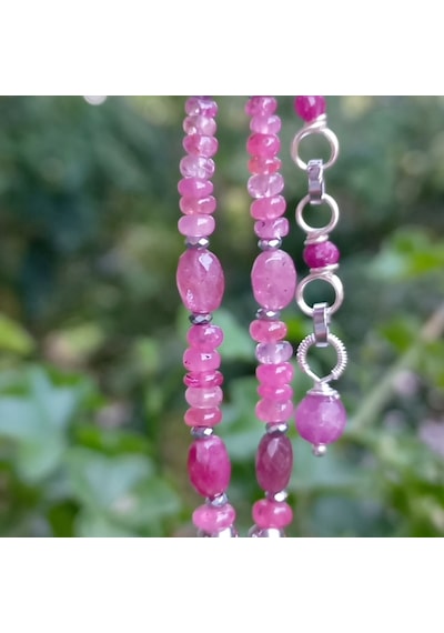2846 Yakut Spinel Hematit El Yapımı Çelik Aparatlı Kolye 046 - Pembe
