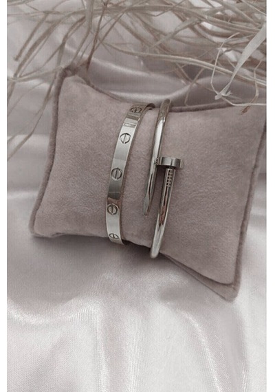 X-Lady Accessories Gümüş Kombin Kalp Kolye Yıldız Kolye Çivi Bileklik Gümüş