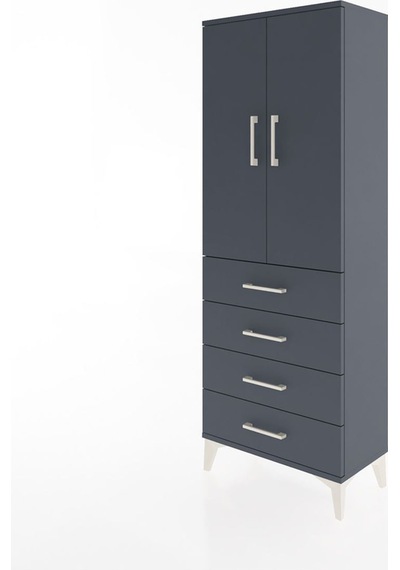Arges Dolap Tek Raflı 4 Çekmeceli Tek Askılı 60x30x163 Antrasit-antrasit Antrasit