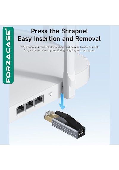 Forzacase Tablet Telefon Pc İçin Taşınabilir Type-c To Rj45 Ethernet Adaptörü - Fc1169