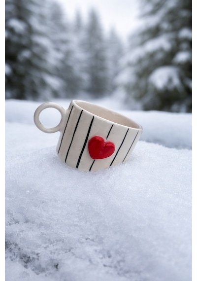 1 Adet Çizgili Kalp Mug Çok Renk