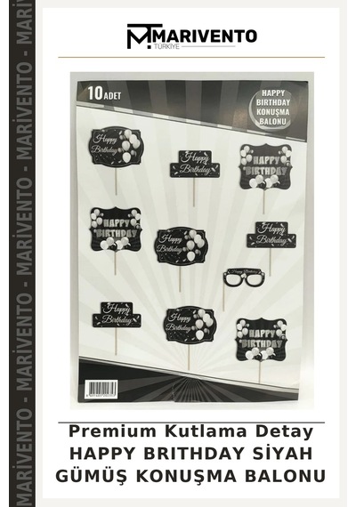 Premium Kutlama Detay Happy Brıthday Siyah Gümüş Konuşma Balonu Tüm Yaşlar
